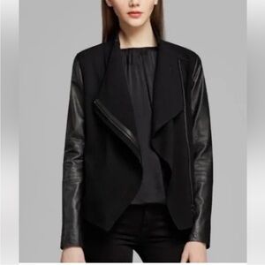 Vince M Assymetric Biker Jacket Leather Wool
